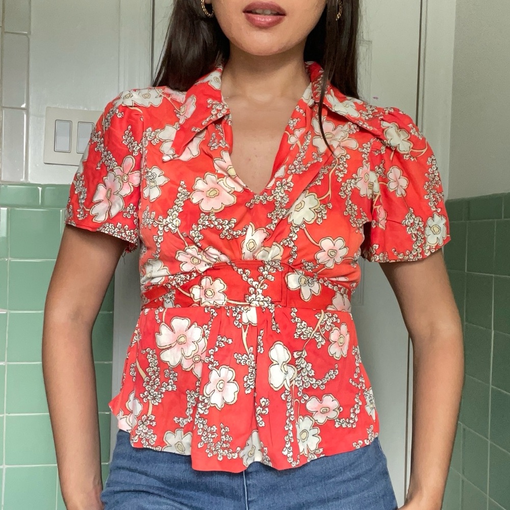 Vintage 70s Floral Collared Blouse